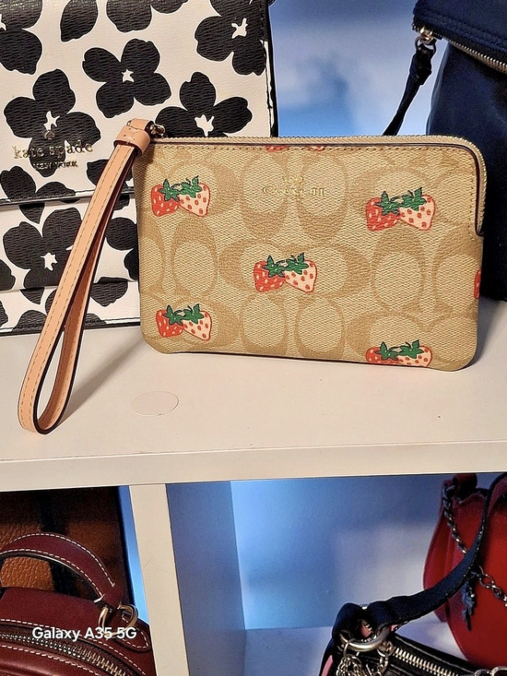 COACH M/LIGHT KHAKI MULTI Strawberry Wristlet in Brown NWT